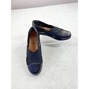 Clarks Medora Jem Slip-On Flat Women's 6 M Black Leather Round Toe Comfort